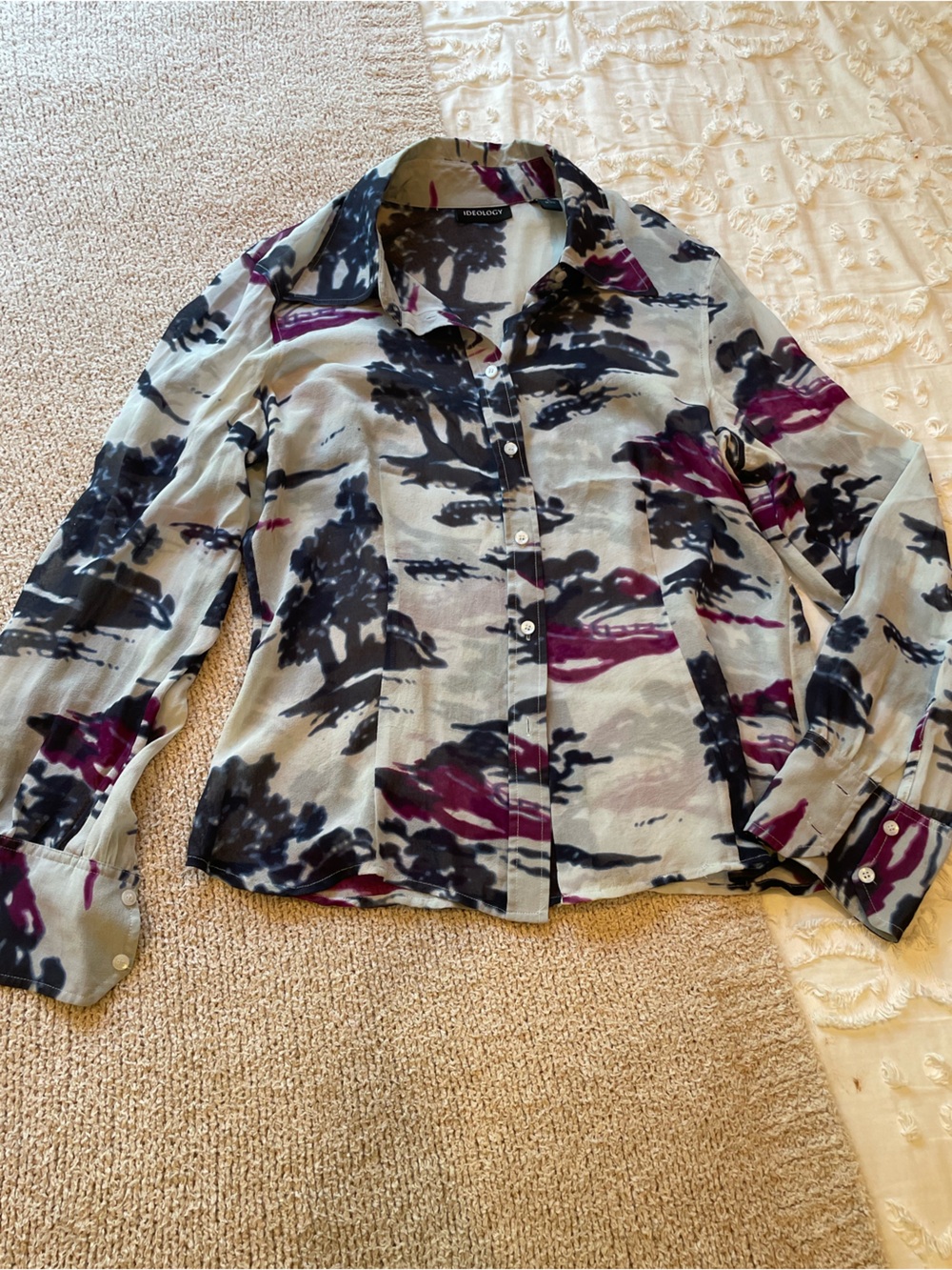 100% Silk Ideology Long Sleeve Button Down Top with Scarf EUC - size Large - Picture 1 of 5